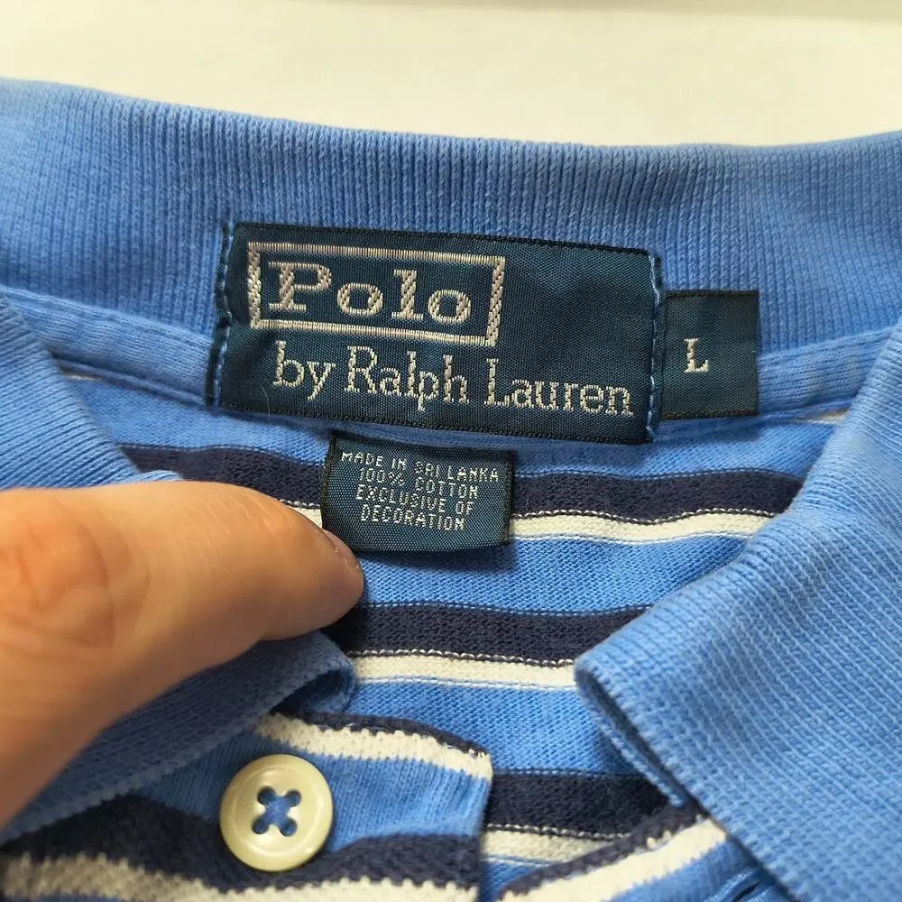 Polo by Ralph Lauren Collared Short Sleeve Polo Shirt Mens Size L Blue White